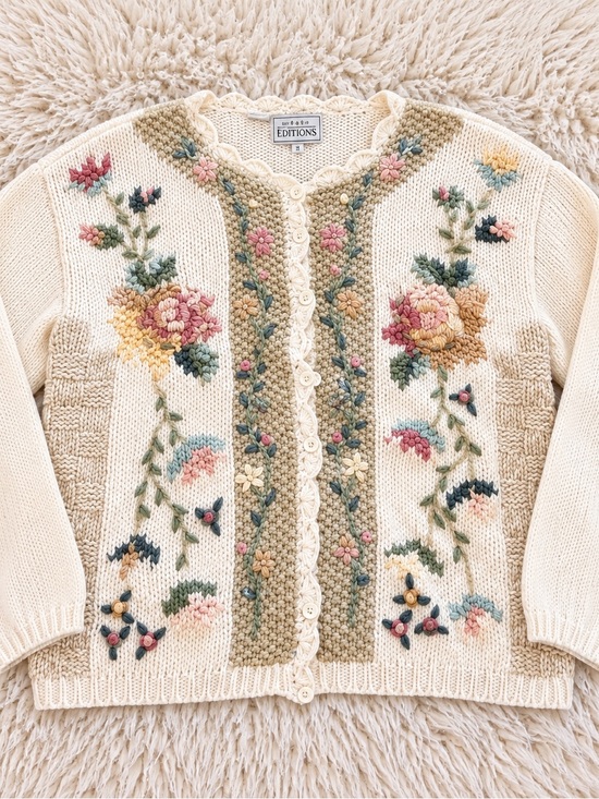 croft & barrow Sweaters - VTG Embroidered Knit Cardigan XL Cottagecore Sweater Embroidered Grandmacore